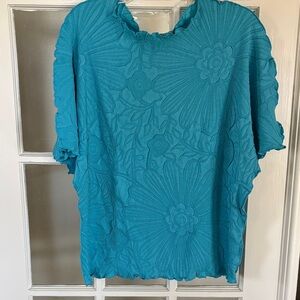 Chico's Traveler’s Turquoise Floral Blouse